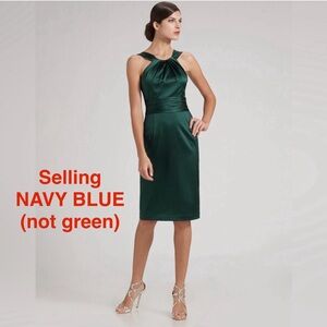 DAVID MEISTER | (NAVY BLUE) Ruched High Neck Cocktail Dress